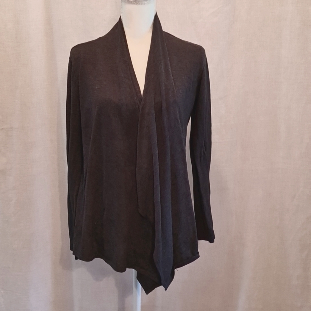 Dark grey cardian, prob Sz XL, GUC, goes w/ jeans/skirt/slack/dress, long-sleeve